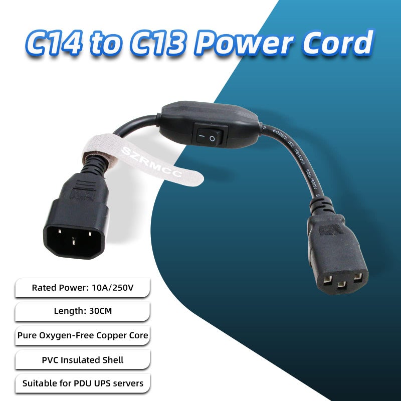 SZRMCC Power Cord Cable IEC 320 C14 to C13 PDU UPS Power Extension Cable with On Off Switch 10A (1pcs) - Image 2